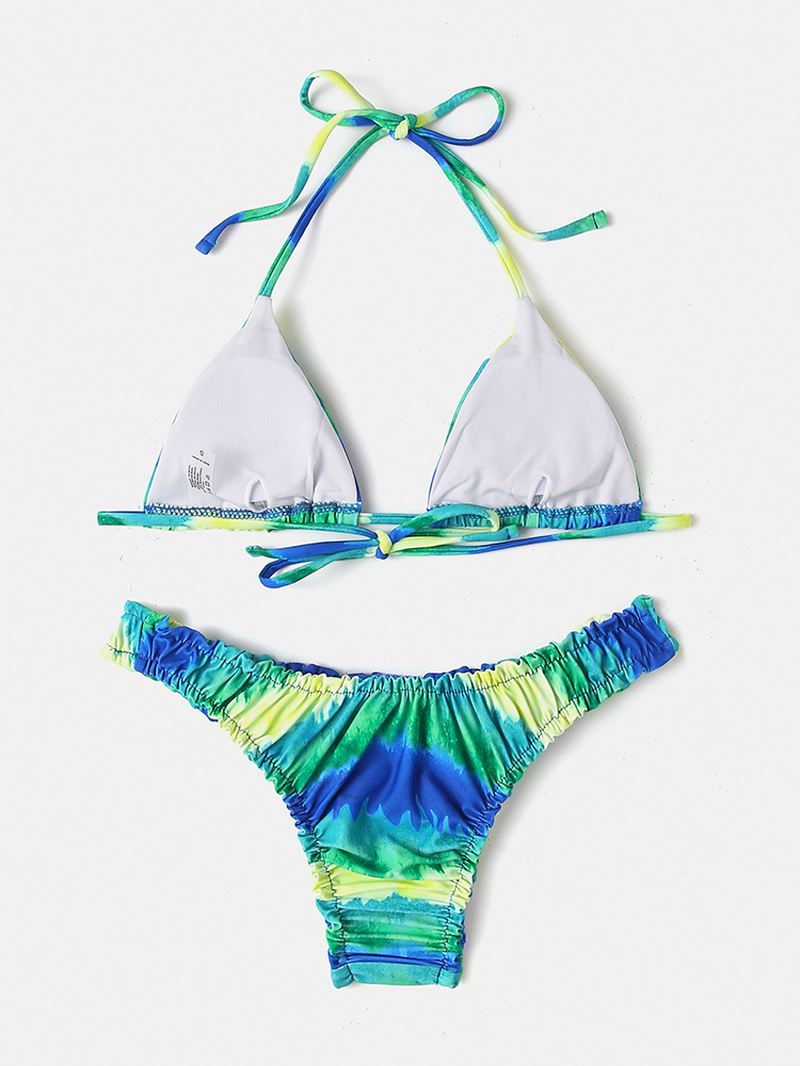 Kvinder Tie-dye Med Tryk Halter Rygløs Elastisk Lavtalje Bikinier Strandtøj