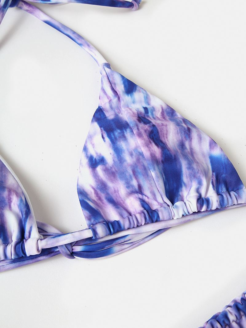 Kvinder Tie-dye Med Tryk Halter Rygløs Elastisk Lavtalje Bikinier Strandtøj