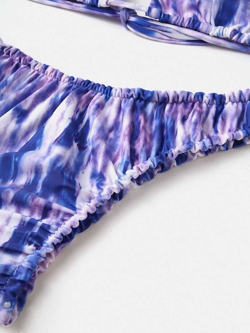 Kvinder Tie-dye Med Tryk Halter Rygløs Elastisk Lavtalje Bikinier Strandtøj