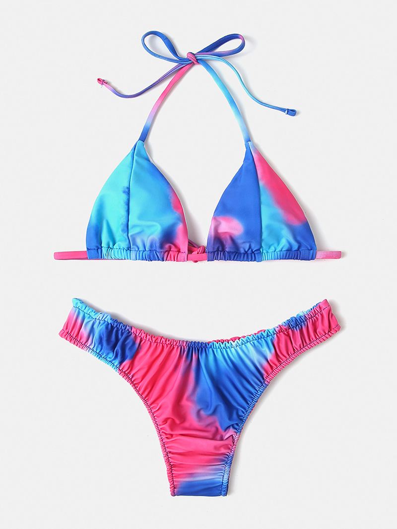 Kvinder Tie-dye Med Tryk Halter Rygløs Elastisk Lavtalje Bikinier Strandtøj