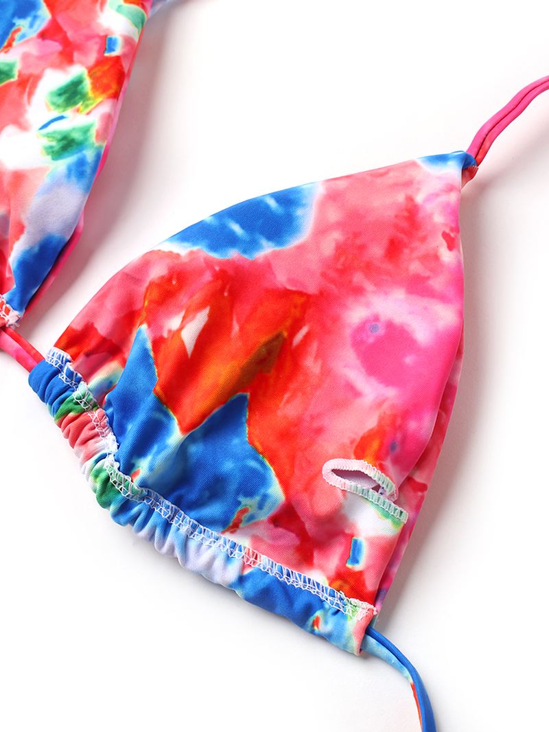 Kvinder Tie Dye Trekant Halter String Micro Bikinis Backles Beachwear Med Håndring