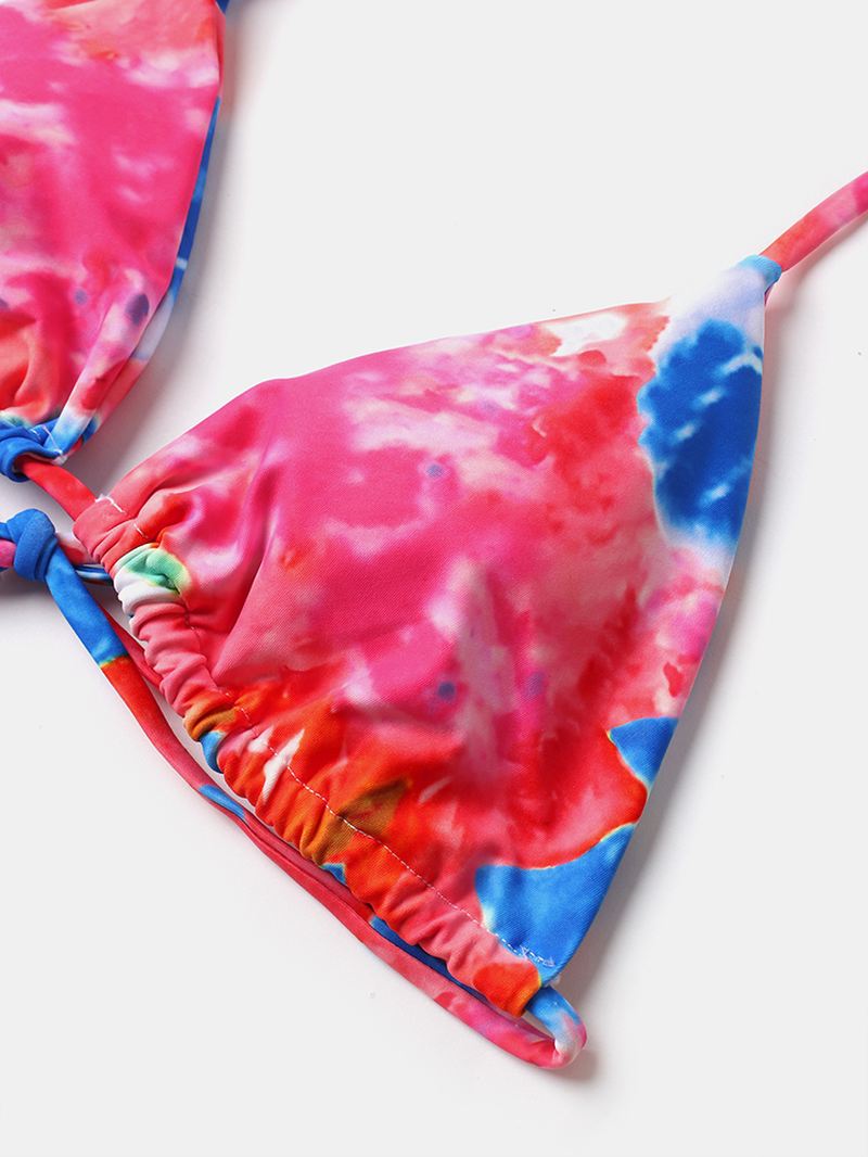 Kvinder Tie Dye Trekant Halter String Micro Bikinis Backles Beachwear Med Håndring