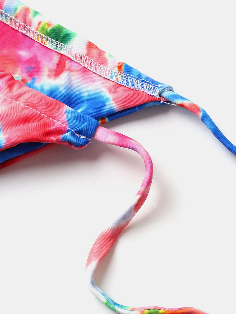 Kvinder Tie Dye Trekant Halter String Micro Bikinis Backles Beachwear Med Håndring