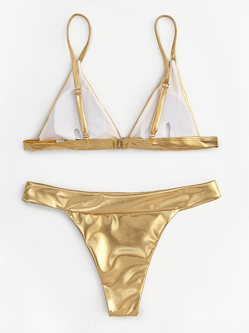 Kvinder Trekant Bronzing Ensfarvet Thong Bikini