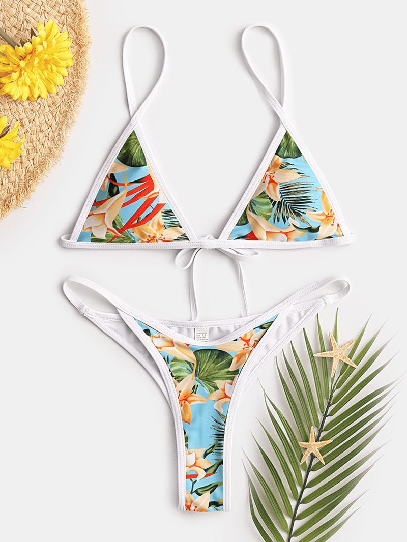 Kvinder Tropical Med Tryk Triangle String Hot Badetøj Rygløs Bikini