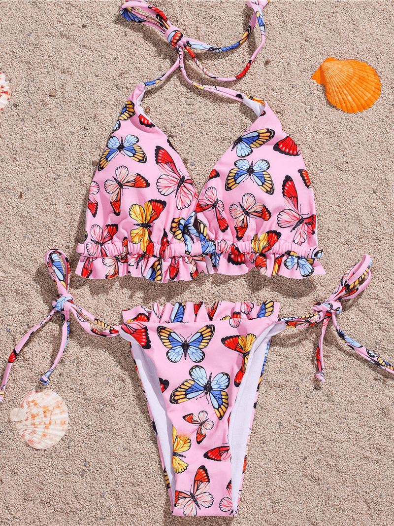 Sommerfugl Animal Med Tryk Halter Tie Sommer Strand Badetøj Dame Bikini