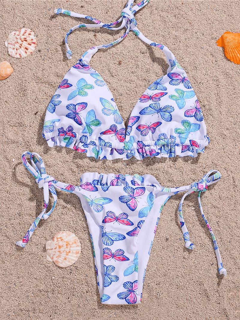 Sommerfugl Animal Med Tryk Halter Tie Sommer Strand Badetøj Dame Bikini