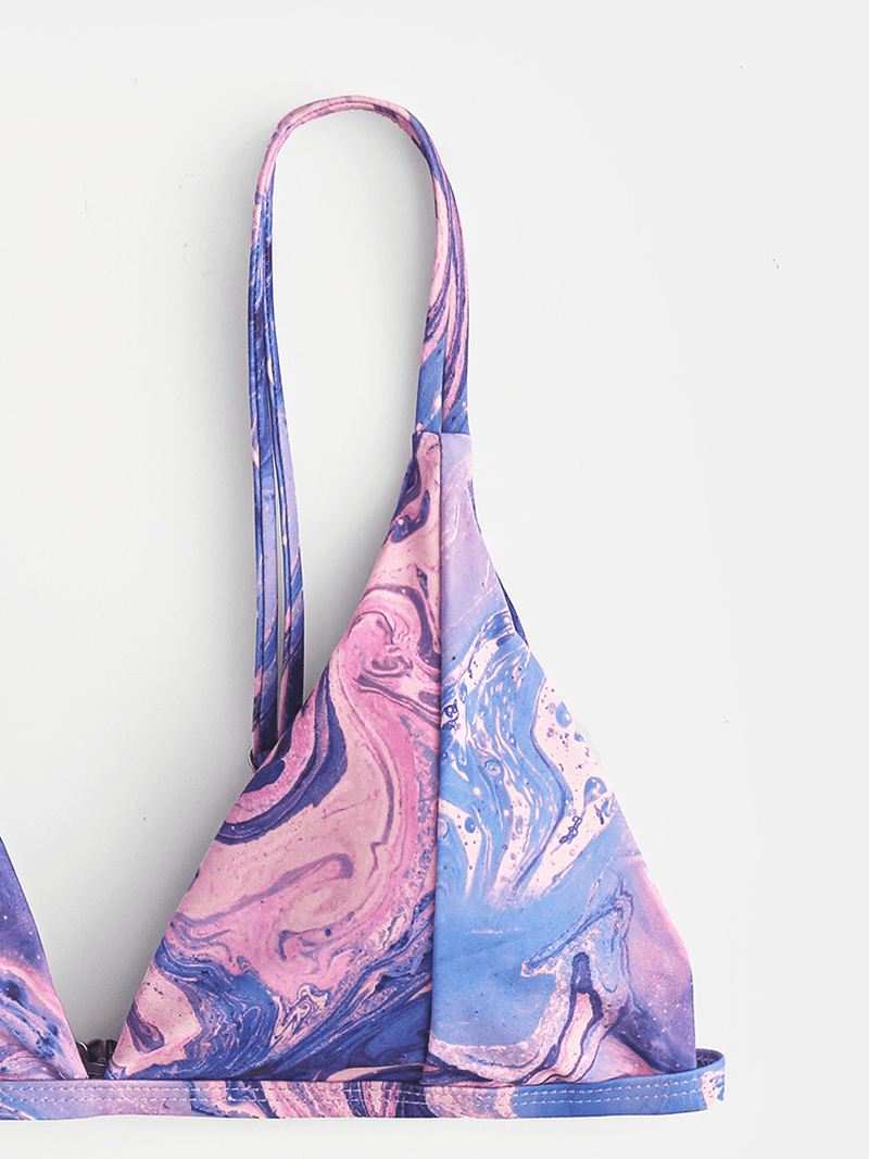 Tie-dye Med Tryk Bikini Spaghetti Straps Rygfri Trekantet Badedragt Strandtøj