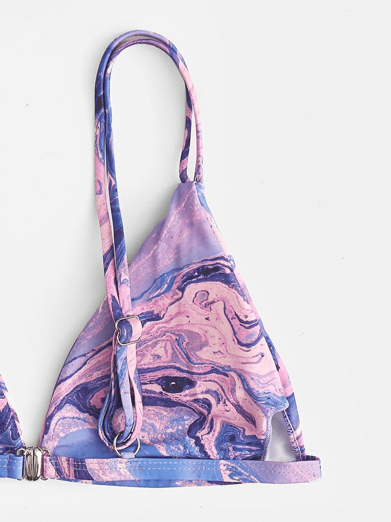 Tie-dye Med Tryk Bikini Spaghetti Straps Rygfri Trekantet Badedragt Strandtøj