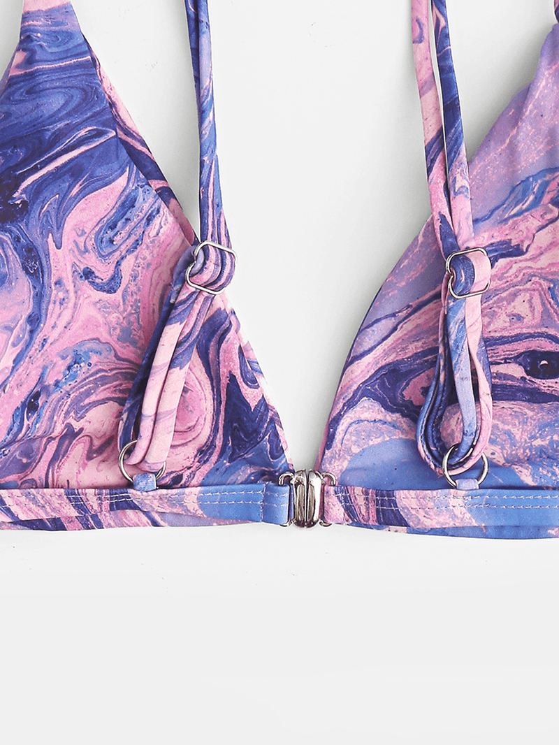 Tie-dye Med Tryk Bikini Spaghetti Straps Rygfri Trekantet Badedragt Strandtøj