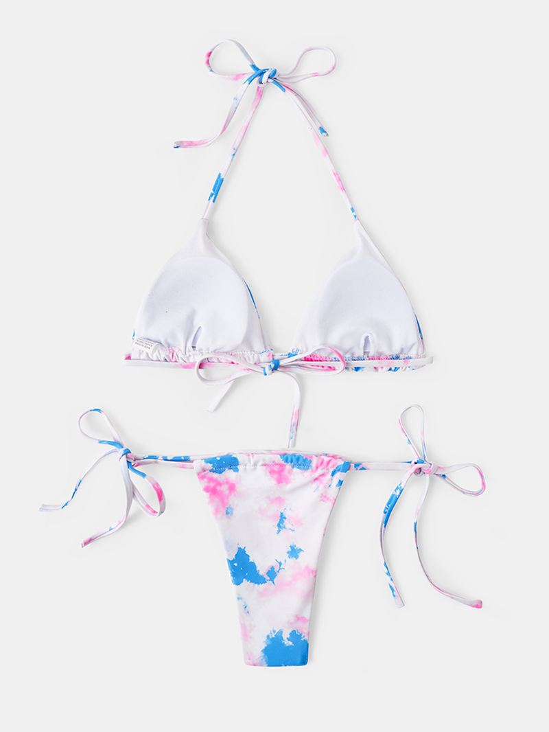 Triangle Tie-dye Halter String Bikini Strandtøj Med Åben Ryg Til Kvinder