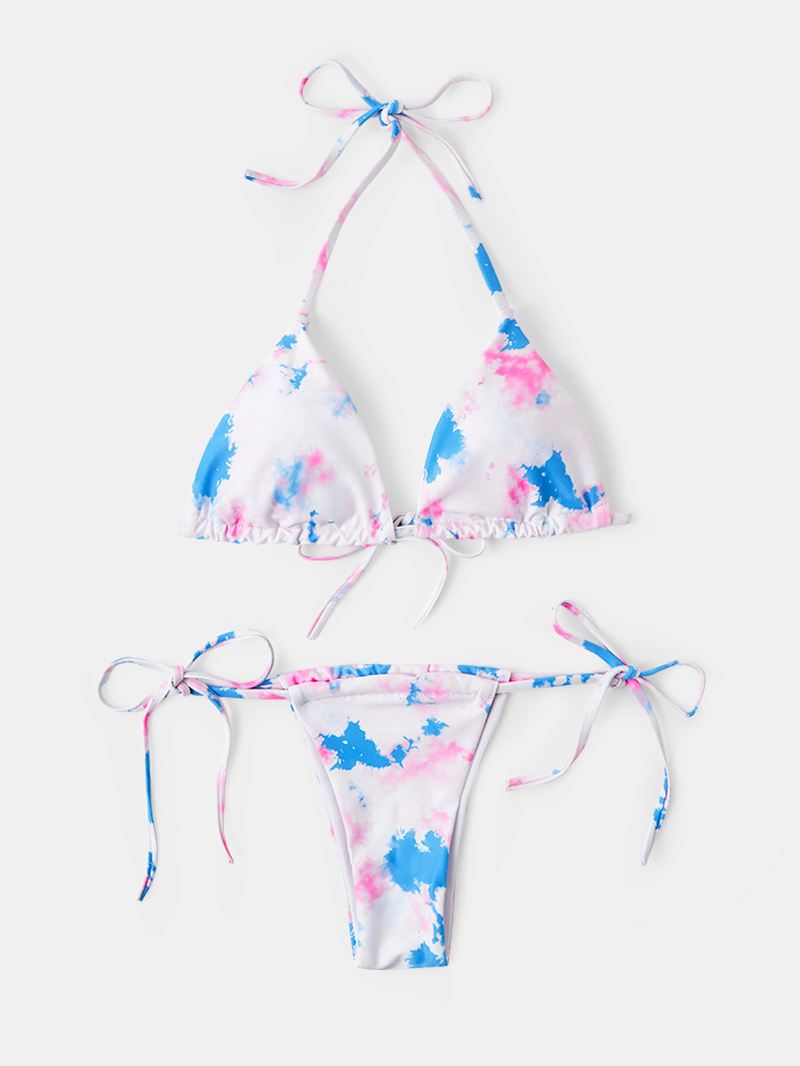 Triangle Tie-dye Halter String Bikini Strandtøj Med Åben Ryg Til Kvinder