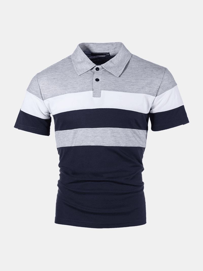 Herre Farve Blcok Kortærmet Halv Åben Turn Down Krave Casual Golf Shirt