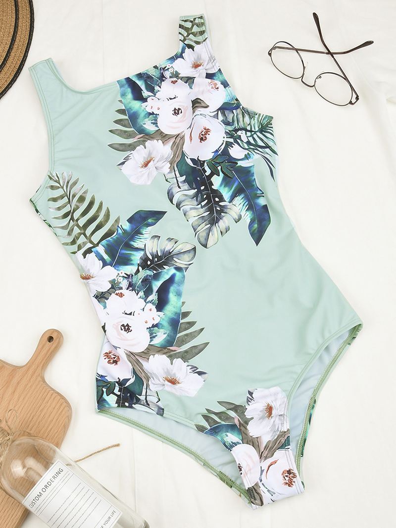 Kvinder Blomsterprint Rygløst Badetøj Hawaii Holiday Beach One Piece