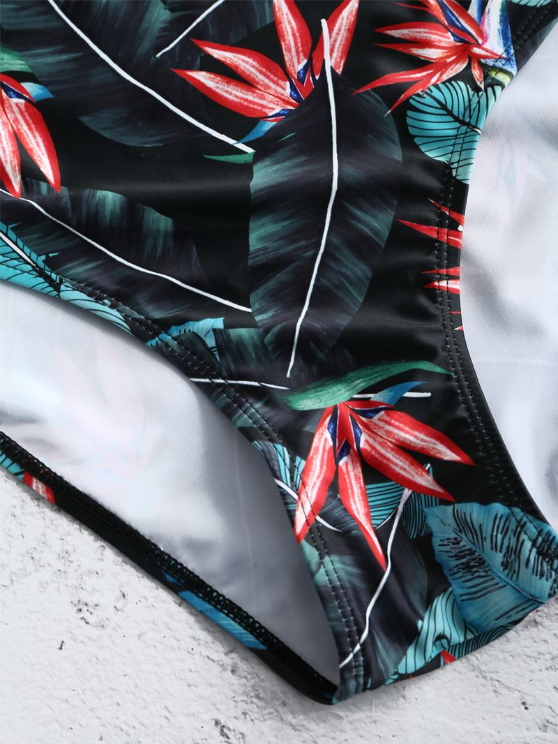 Kvinder Tropical Leaves Flamingo Med Tryk Flæser Hawaii Holiday One Piece Patchwork Badetøj