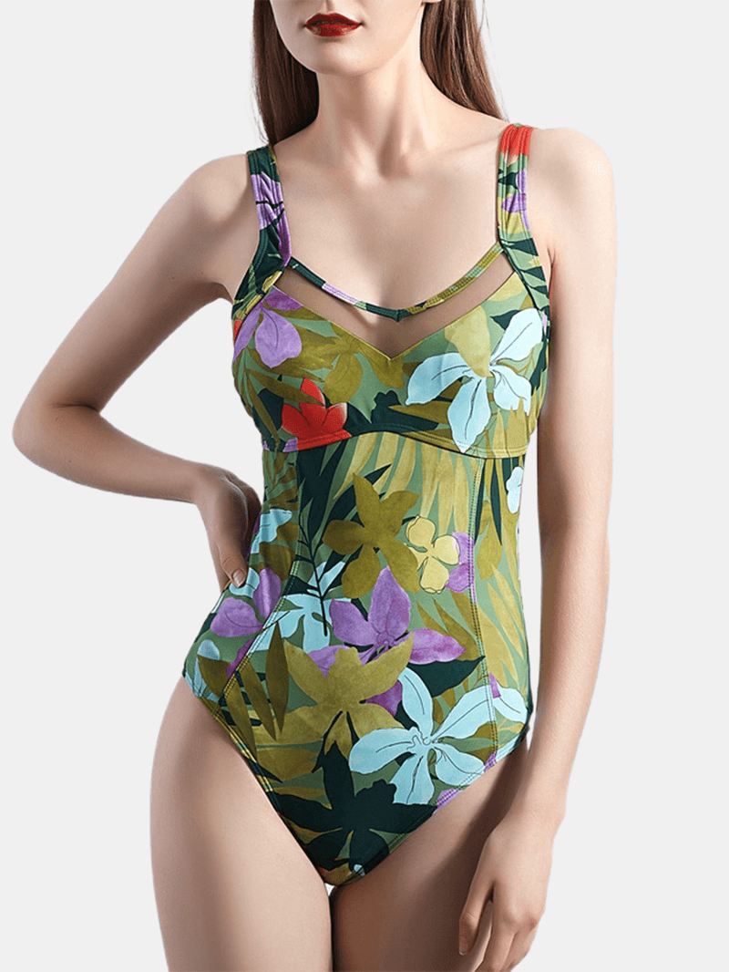 Plant Med Tryk Cut Out Tie Back One Piece Hawaii Summer Beach Badedragt Til Kvinder