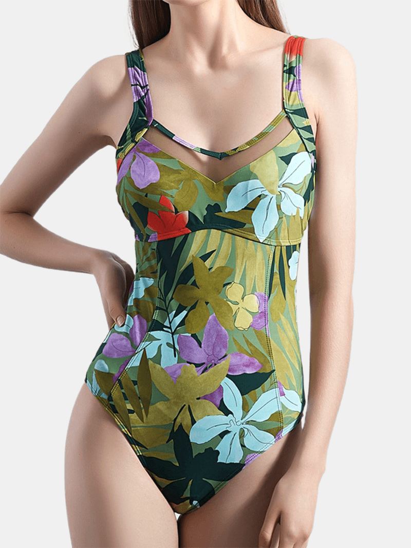 Plant Med Tryk Cut Out Tie Back One Piece Hawaii Summer Beach Badedragt Til Kvinder