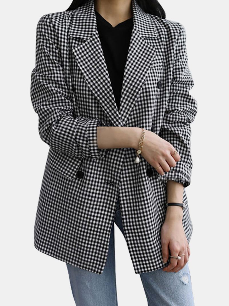 Kvinder Plaid Casual Fuldærmet Knælængde Retro Business Uforet Jakkesæt