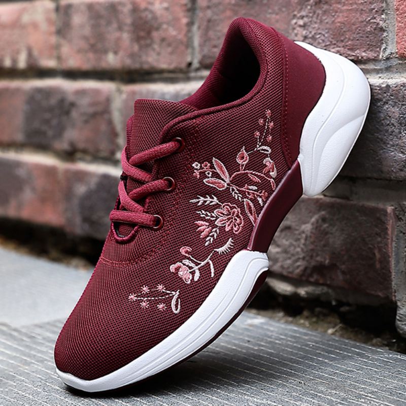 Kvinder Casual Broderi Blomster Strikkede Lette Åndbare Sneakers