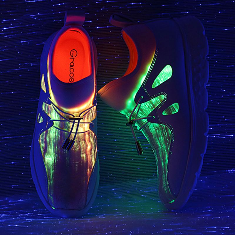 Lys Op Sko Usb Opladning Farverige Led Walking Sneakers