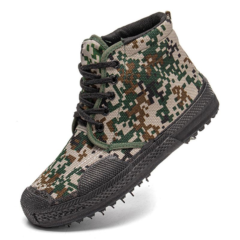 Mænd Canvas Camouflage Mønster Slidfast Åndbar Gummi Vulkaniseret High-top Liberation Sko Militær Træningssko Sneakers Sportssko