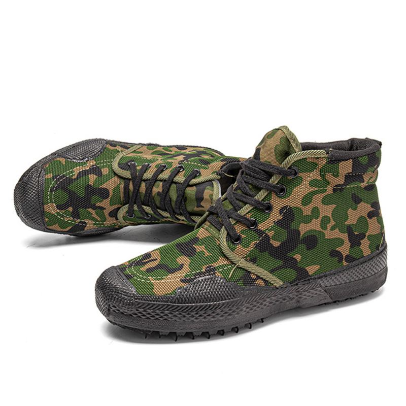 Mænd Canvas Camouflage Mønster Slidfast Åndbar Gummi Vulkaniseret High-top Liberation Sko Militær Træningssko Sneakers Sportssko