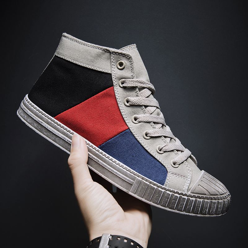 Mænd Colorblock Canvas High Top Lace Up Sports Casual Trainers