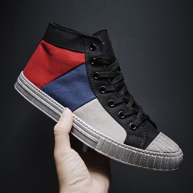 Mænd Colorblock Canvas High Top Lace Up Sports Casual Trainers