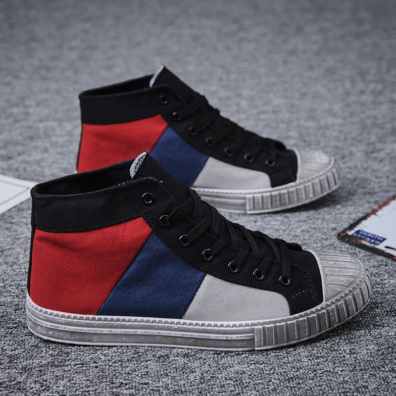 Mænd Colorblock Canvas High Top Lace Up Sports Casual Trainers