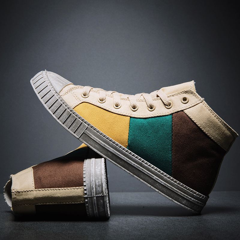 Mænd Colorblock Canvas High Top Lace Up Sports Casual Trainers