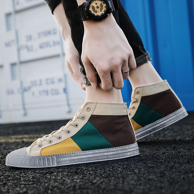 Mænd Colorblock Canvas High Top Lace Up Sports Casual Trainers