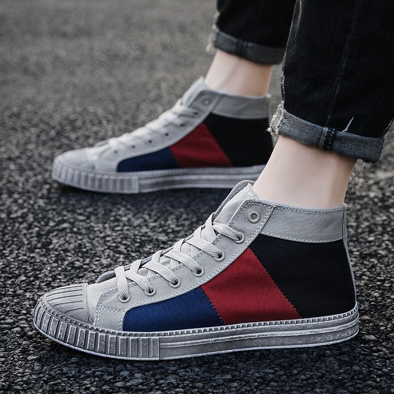 Mænd Colorblock Canvas High Top Lace Up Sports Casual Trainers