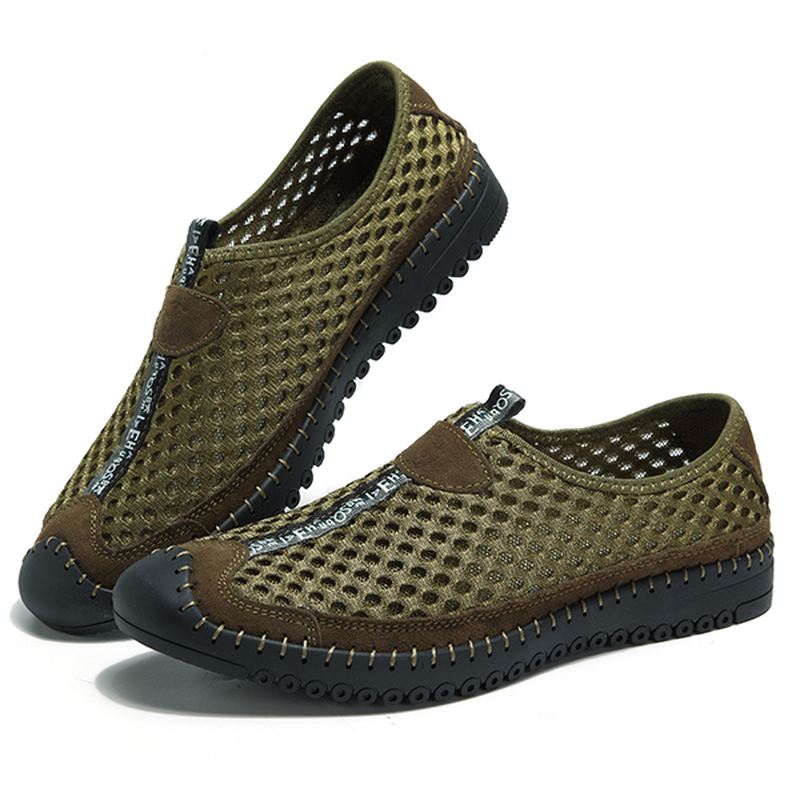 Mænd Mesh Anti-collision Toe Håndsyning Casual Flats Sneakers