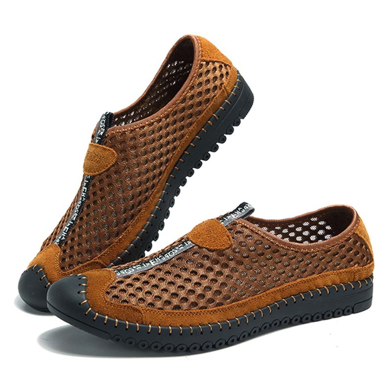 Mænd Mesh Anti-collision Toe Håndsyning Casual Flats Sneakers