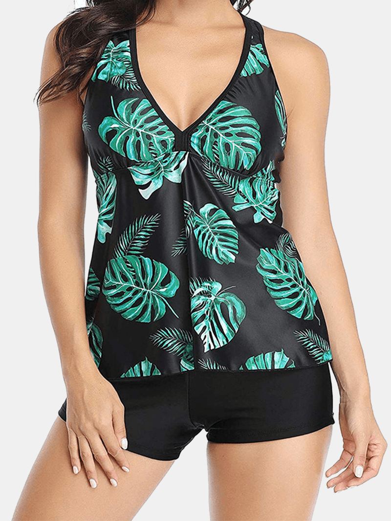 Kvinder Plant Med Tryk Cover Mave Tankini Hawaii Holiday Badetøj