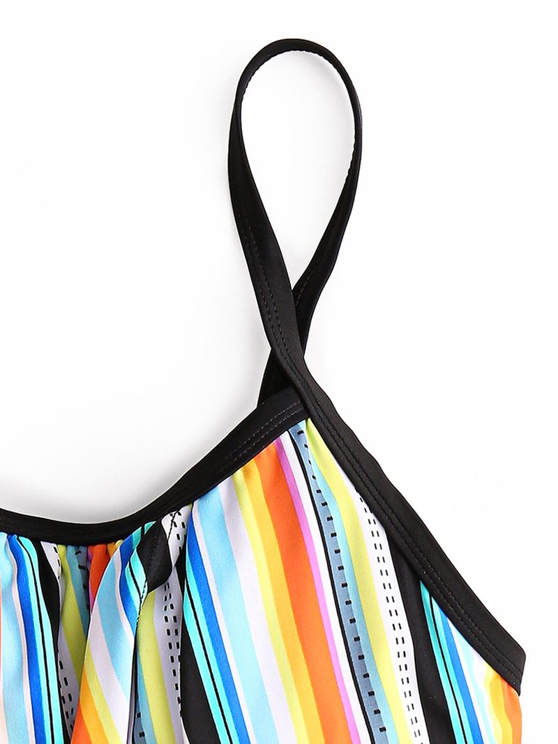 Plus Size Kvinder Farverige Stribede Spaghetti Straps Ærmeløse Badetøj