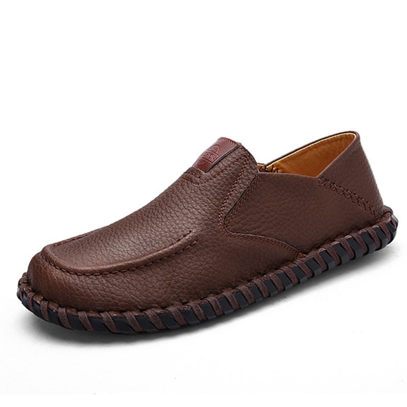 Mænd Bløde Åndbare Flade Sko Casual Outdoor Læder Slip On Oxfords