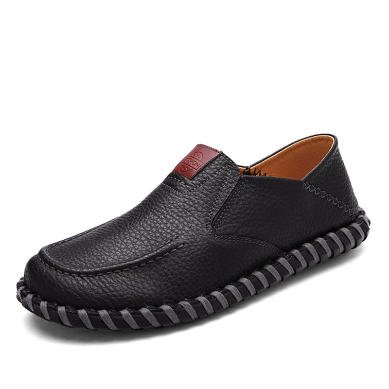 Mænd Bløde Åndbare Flade Sko Casual Outdoor Læder Slip On Oxfords