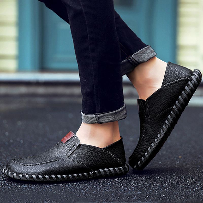 Mænd Bløde Åndbare Flade Sko Casual Outdoor Læder Slip On Oxfords