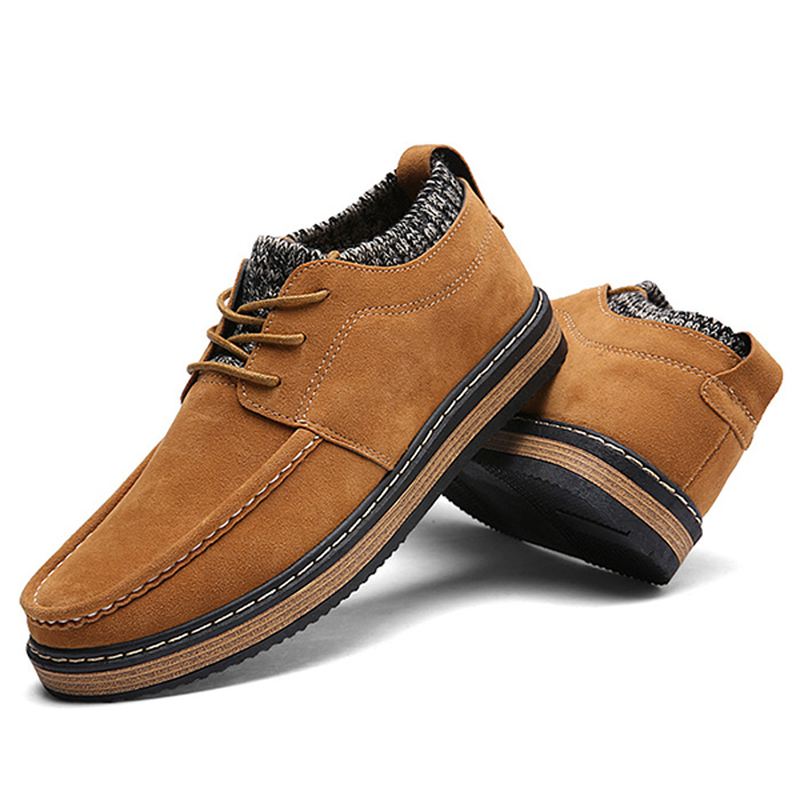 Mænd Brogue Style Strikket Ruskind Blød Sål Varm Oxfords Sko