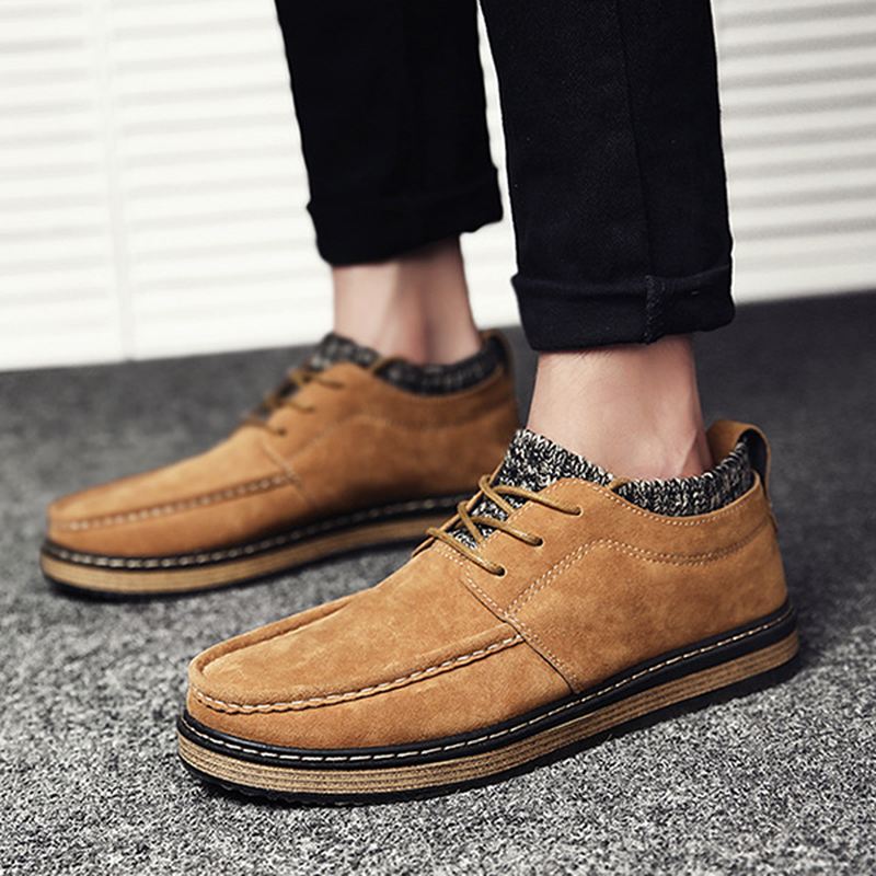 Mænd Brogue Style Strikket Ruskind Blød Sål Varm Oxfords Sko