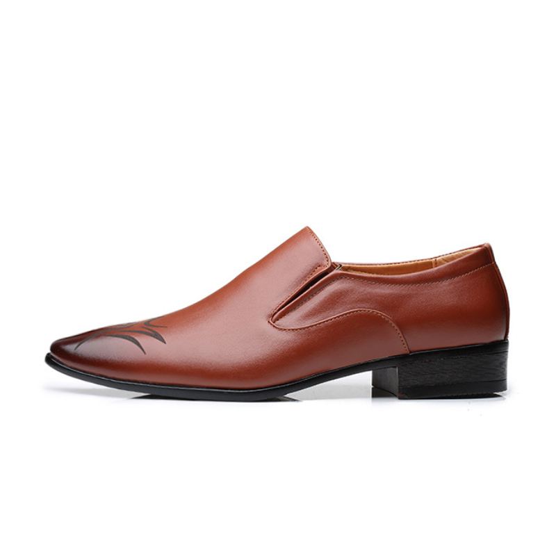 Mænd Læder Åndbar Spids Tå Blød Sål Slip On Business Casual Dress Sko