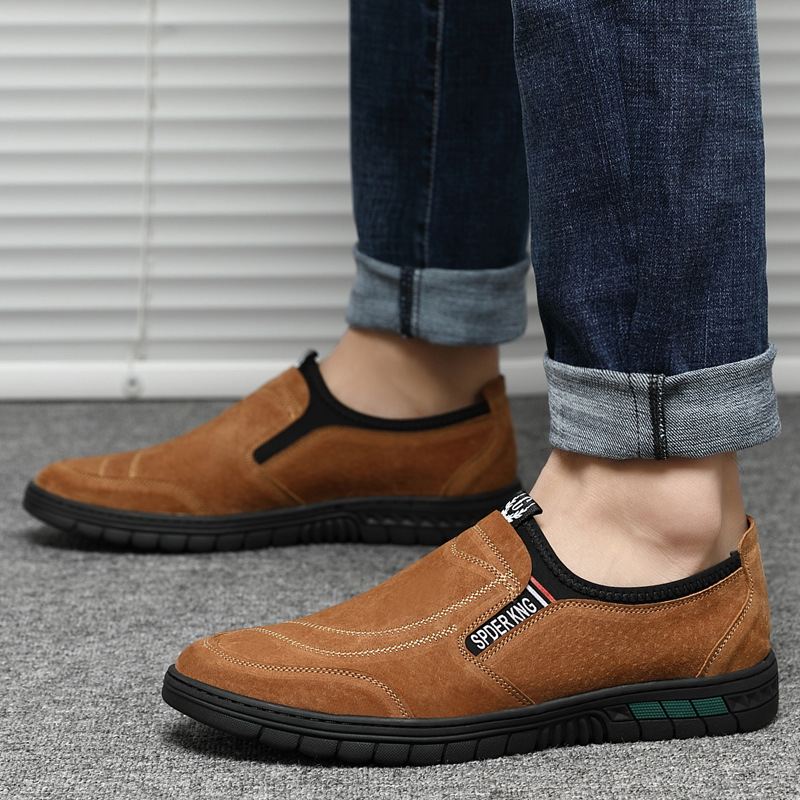 Mænd Pigskin Lædersting Skridsikker Rund Tå Lazy Slip-on Loafers Sko