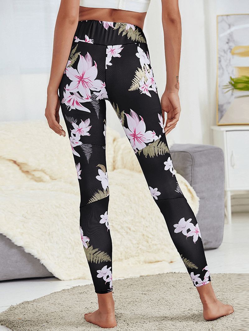 Blomsterprint Mesh Patchwork Sport Yoga Leggings Til Kvinder