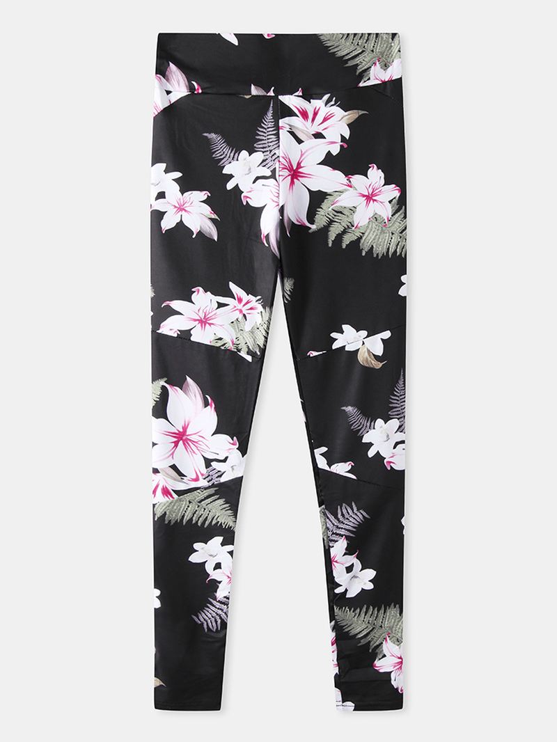 Blomsterprint Mesh Patchwork Sport Yoga Leggings Til Kvinder