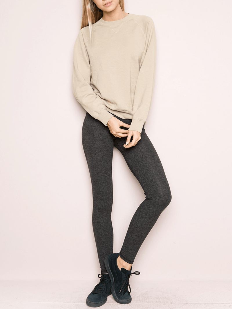 Casual Solid Elastisk Højtalje Leggings Strikbukser