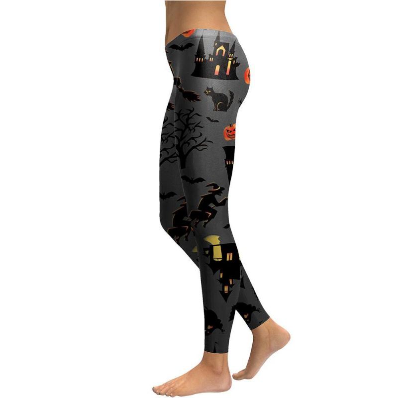 Haunt The House Leggings Kvinder Witch Pumpk Lanterne Elastik Legg Spandex Digital Printed Workout Bukser