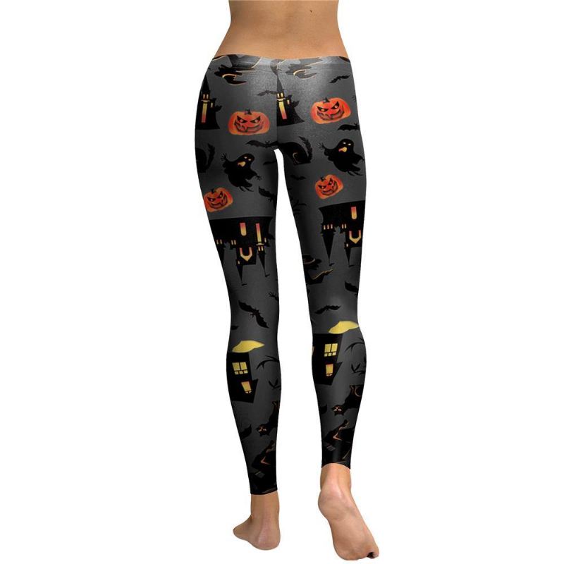 Haunt The House Leggings Kvinder Witch Pumpk Lanterne Elastik Legg Spandex Digital Printed Workout Bukser