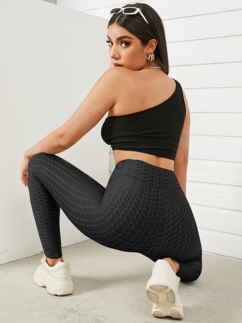 Kvinder Ensfarvet Tekstur Sporty Elastisk Talje Super Stretch Leggings