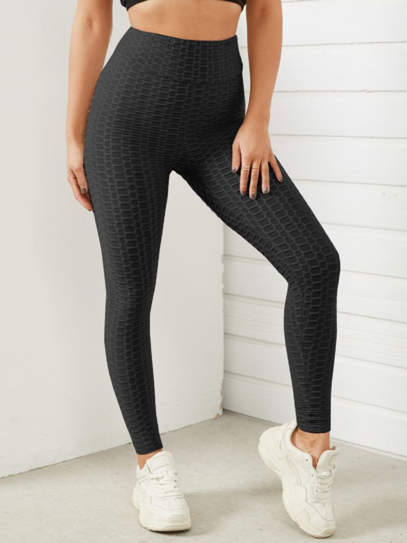 Kvinder Ensfarvet Tekstur Sporty Elastisk Talje Super Stretch Leggings